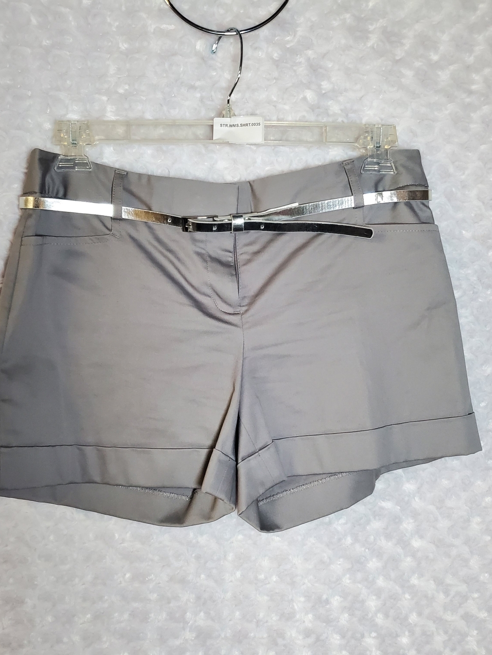 Express Gray High-Waist Dress Shorts with Metallic Belt Size 8